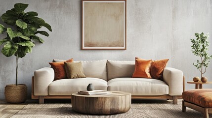 Fototapeta premium Framed Poster Mockup in a Chic Living Room Interior