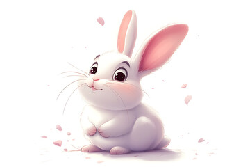 Obraz premium A cute, cartoon-style white rabbit with large ears and a joyful expression.