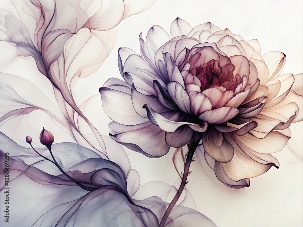 Aufkleber abstract floral ink texture with delicate lines creating natural shapes against a white background f