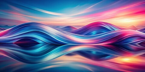 Obraz premium Abstract Double Exposure Wallpaper with Smooth Flowing Waves in Blue and Pink Colors, Perfect for Modern Digital Designs and Creative Backgrounds