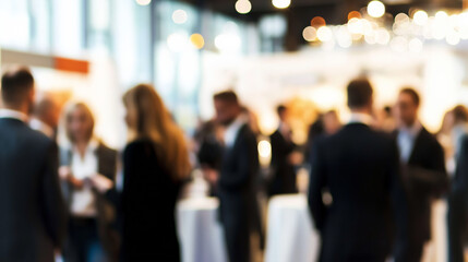 Event Networking Area Blur: Soft-focus image of a networking area with business professionals. 