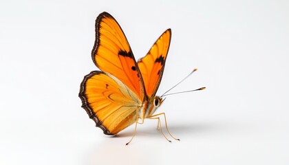 Obraz premium Vibrant orange butterfly resting on white surface with delicate wings