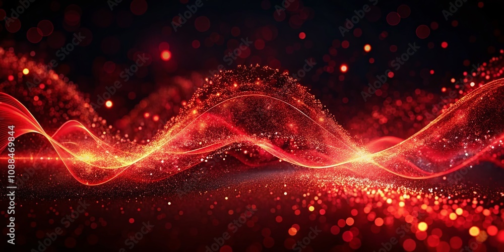 Poster abstract red energy wave particles: a stunning low light photography background with glowing red and