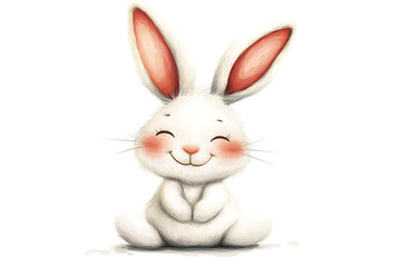 Obraz premium A cute, smiling cartoon rabbit with large ears, sitting happily.