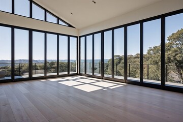 Obraz premium Spacious Room with Large Windows and Stunning Views in Contemporary Home Design