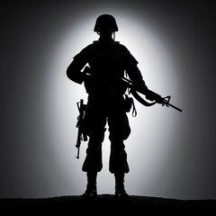 Naklejka premium A silhouette of a soldier standing tall and steady, rifle held upright in a traditional guard position