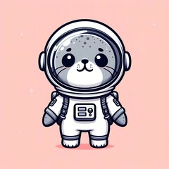 Cute Seal Astronaut Cartoon Vector Icon Illustration