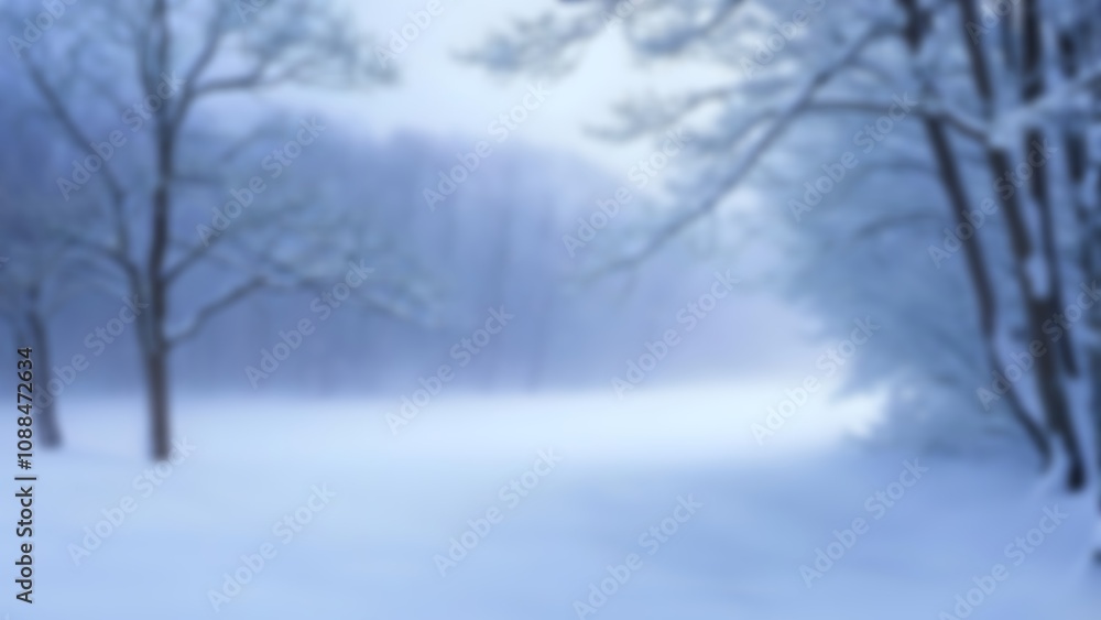 Poster blurred winter scene creating a serene and dreamy background with soft snow and gentle light