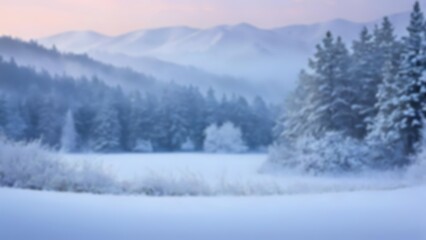 Serene and dreamy blurred winter landscape with soft snow and muted light for a tranquil background