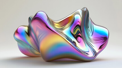 Obraz premium Abstract design, wavy iridescent shape on black background