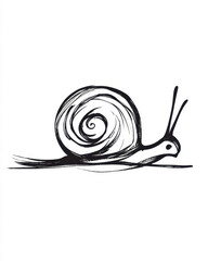Minimalistic stick figure drawing of a snail in black ink emphasizing simplicity and elegance