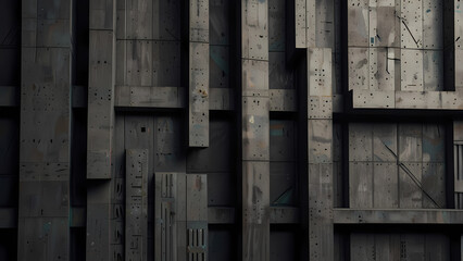 abstract background in a brutalism theme, incorporating jagged edges, layered rectangles, and distressed textures