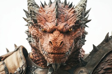 Obraz premium Close-up of dragon's face with armor.