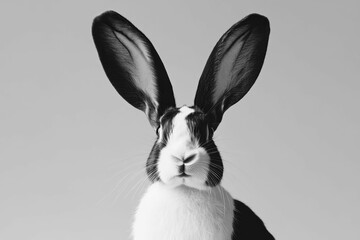 Obraz premium Black and white rabbit looking forward.