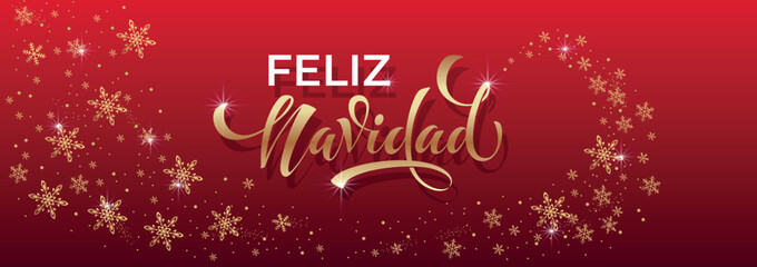 Feliz Navidad spanish Merry Christmas Modern calligraphy lettering on sticker for season greetings. Vector background