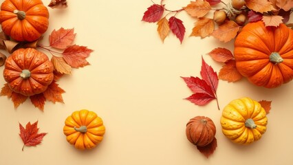 Celebrate Autumn's Beauty with Our Vibrant Orange Pumpkins and Colorful Fall Leaves Decoration Collection, Perfect for Thanksgiving and Seasonal Home Decor