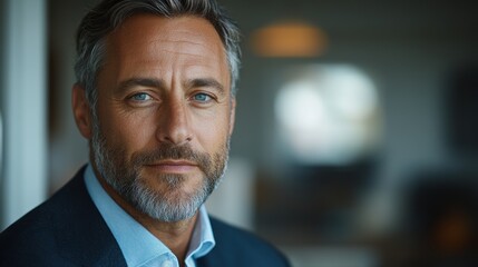 Obraz premium Happy middle-aged businessman with a thoughtful expression, wearing a suit, looking towards future success against a white background.