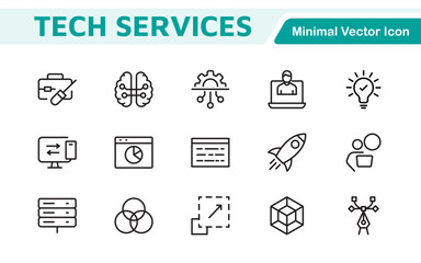 Technology and Development Icon Set. Modern and innovative icons tailored for tech apps and projects, perfect for showcasing development tools, software solutions, and cutting-edge technologies.