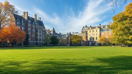 Victorian Buildings and Green Lawn in London