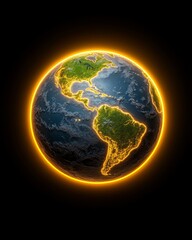 Fototapeta premium Glowing Earth Americas Night Lights Global Map Planet