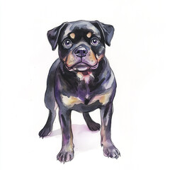 Fototapeta premium Rottweiler Dog Watercolor Cute And Creepy Dog Clip Art Illustration