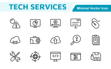 Technology and Development Icon Set. Modern and innovative icons tailored for tech apps and projects, perfect for showcasing development tools, software solutions, and cutting-edge technologies.