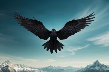 Fototapeta premium Mysterious Black Wings Soaring Against a Crystal-Clear Backdrop