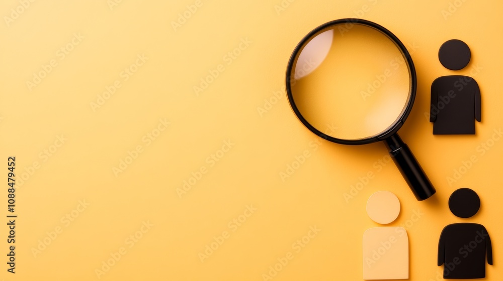 Poster layered magnification, a person viewed through multiple magnifying glasses, creating concentrated zo