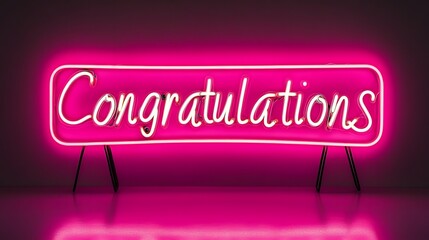A pink neon sign that says "Congratulations" is lit up in a dark room.