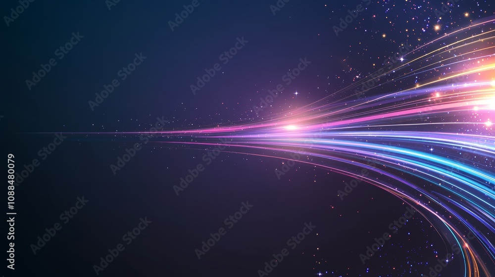 Poster dynamic abstract background with colorful lines and sparkling stars, a vivid whimsical design