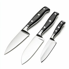 Obraz premium Three kitchen knives with black handles.