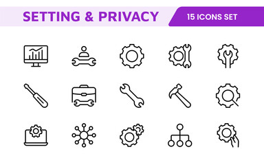 Settings and Maintenance Icon Set. Sleek and functional icons for user interfaces, perfect for enhancing apps and websites with intuitive navigation for settings, updates, and maintenance.