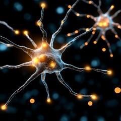 Microscopic Neuron Network Brain Cell Neural Connections Synapses Glowing Science Research