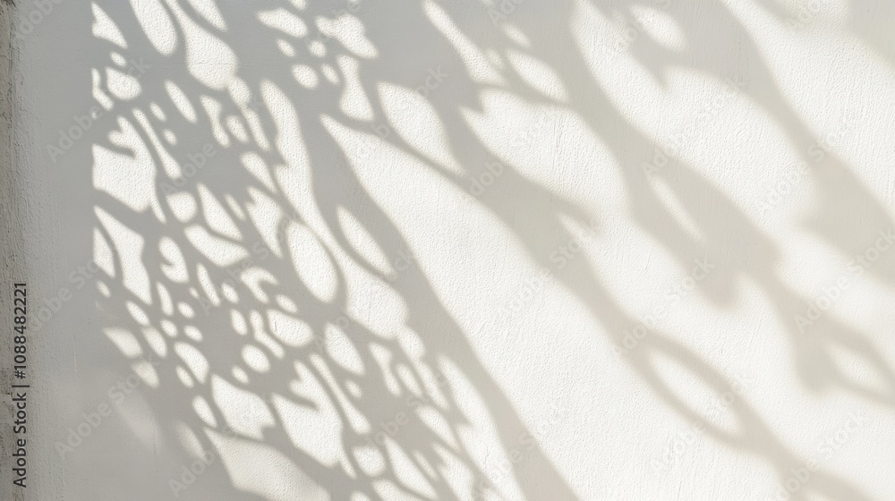 Poster shadow overlay of abstract patterns on a white wall background, adding a creative and artistic flair
