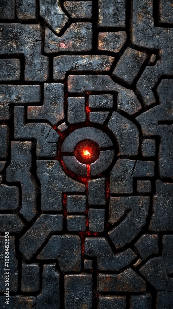 Poster abstract design featuring a glowing red center within a textured pattern.