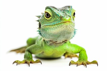 Fototapeta premium Green lizard with sharp claws looking at camera.