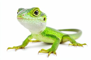Obraz premium Green lizard with sharp claws on white background.