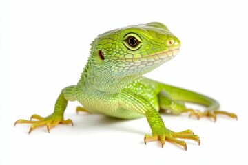 Naklejka premium Green lizard with claws on white background.