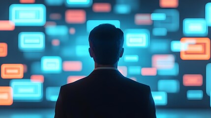 Businessman Facing Digital Interface