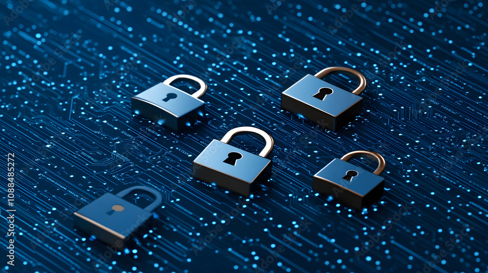 Poster cybersecurity measures digital lock protection online environment visual data security concept