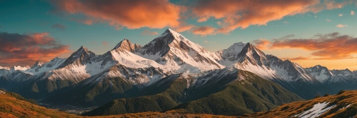 Fototapeta premium Majestic view of Peak snowy mountain natural beauty under a clear sky