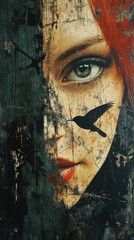 A captivating portrait featuring a woman with striking red hair and an expressive gaze, blending art and emotion.