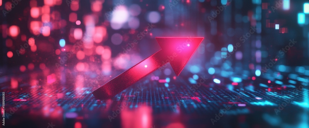 Aufkleber abstract digital arrow ascending in a futuristic setting with vibrant colors and glowing lights repr