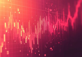 Abstract Data Visualization with Vibrant Red and Pink Color Scheme Showing High and Low Fluctuations in Stock Market Trends on a Digital Graph Background