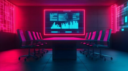 Fototapeta premium Neon Conference Room Data Analysis