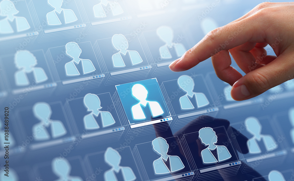 Poster customer relationship management crm concept. customer data and marketing database system. businessm