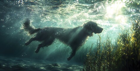 Dog swimming underwater natural habitat animal photography aquatic environment side view joyful adventure