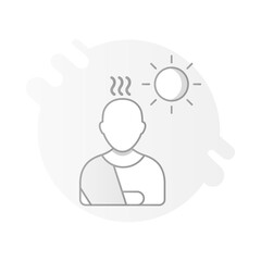 Heat Stroke Icon – Person with Heat Lines and Sun, Representing Overheating, Fatigue, and Sun Exposure