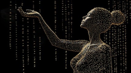 Obraz premium Dramatic gesture of a woman studio fine art photography black background side view light and shadow play