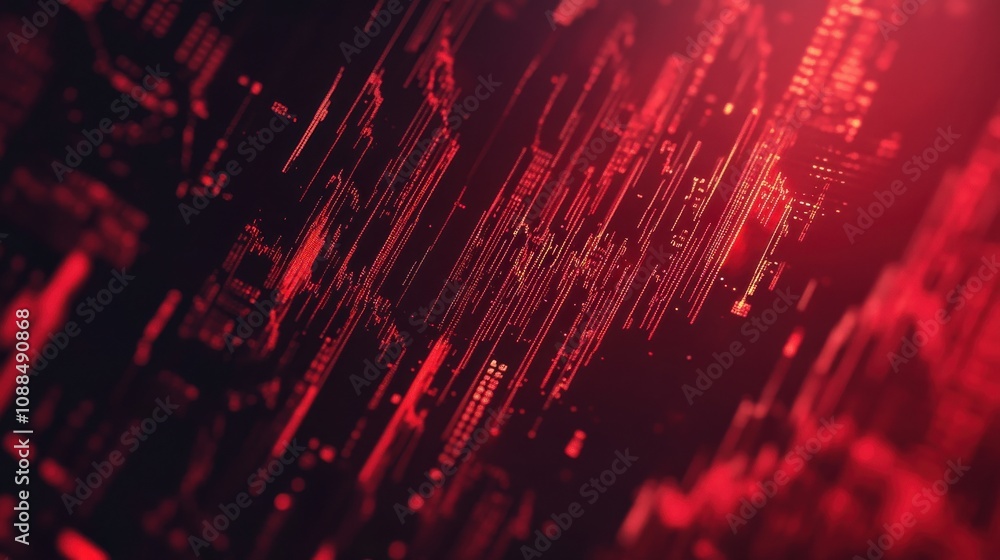 Poster abstract red digital background with data visualization elements, lines and graphs representing tech